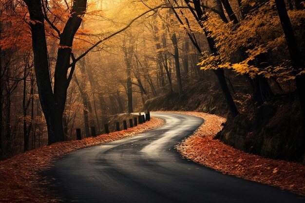 Photo scenic road amidst fall foliage generative by ai