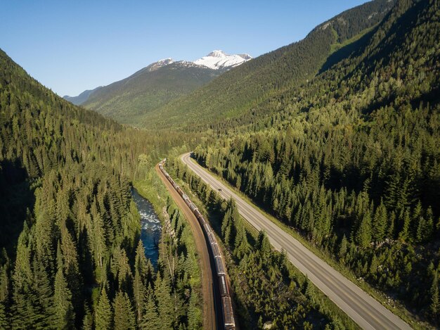 Scenic Road in Canadian Mountain Landscape Aerial View Nature Background