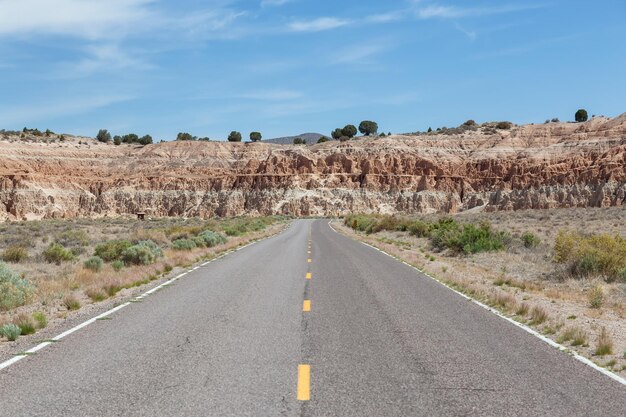 アメリカの自然景観の砂漠の風光明媚な道路