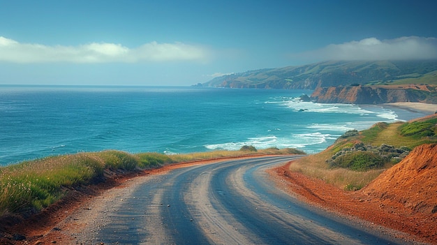 A Scenic Road Trip Along Winding Coastal Background