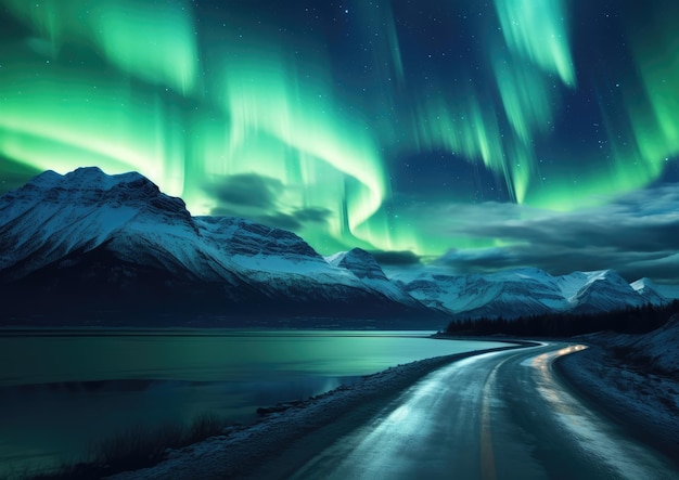 Photo a scenic road trip with a stop to watch aurora borealis