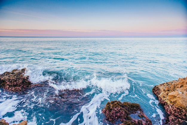 Scenic rocky coastline Cape Milazzo. Sicily Italy