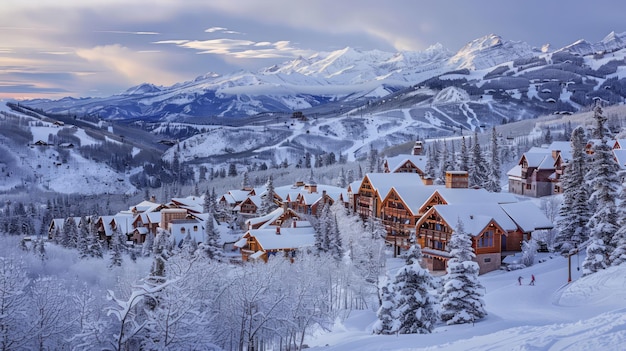 scenic ski resort nestled in snowy mountains