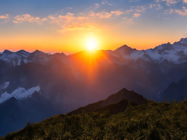 アルプスの高い山脈の美しい日の出 エイによって生成された