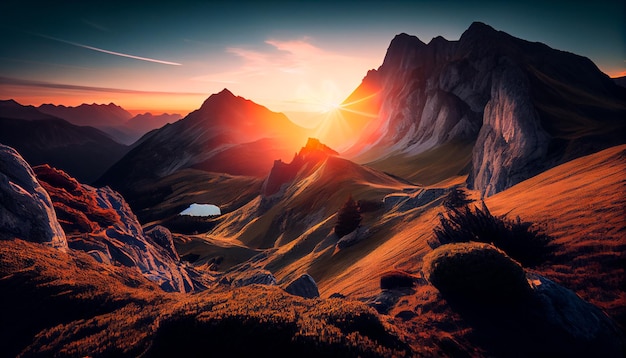 Scenic sunrise in the high mountains of the alpes Generative AI