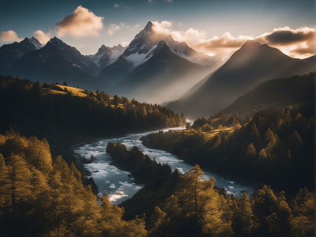 A Scenic sunrise in the high mountains of the alpes