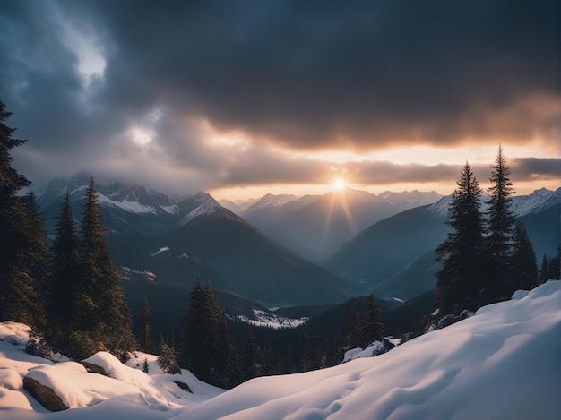 Красивый восход солнца в высоких горах Альп