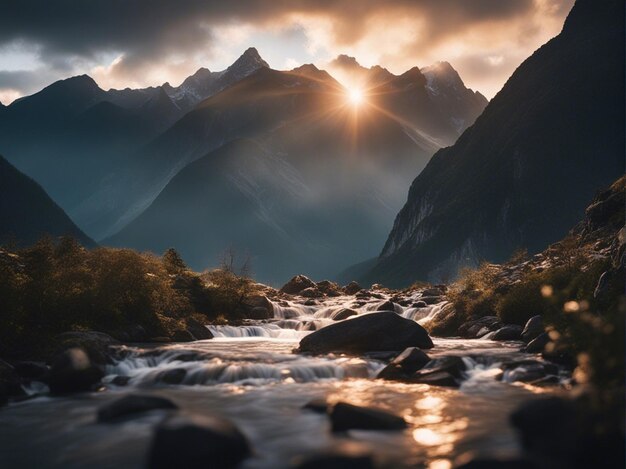 A Scenic sunrise in the high mountains of the alpes