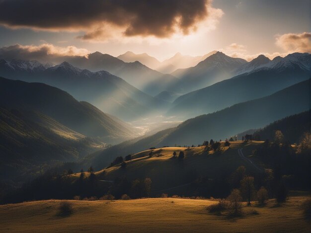 A Scenic sunrise in the high mountains of the alpes