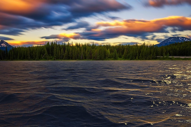 Scenic sunset over a lake in canada