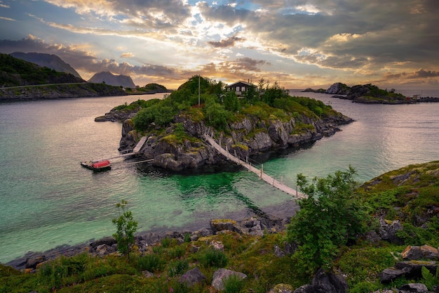 Scenic sunset over sandvikholmen island near hamn i senja norway