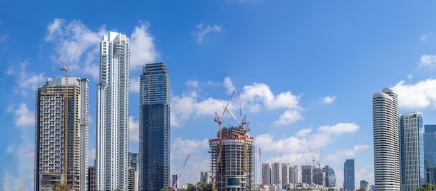 Scenic Tel Aviv financial and business district skyline construction of new office buildings