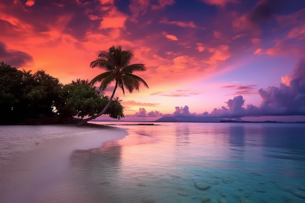 風光明媚なトロピカルビーチの夕日の風景