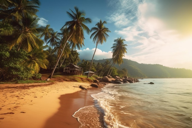 Живописный тропический пляж с пальмами