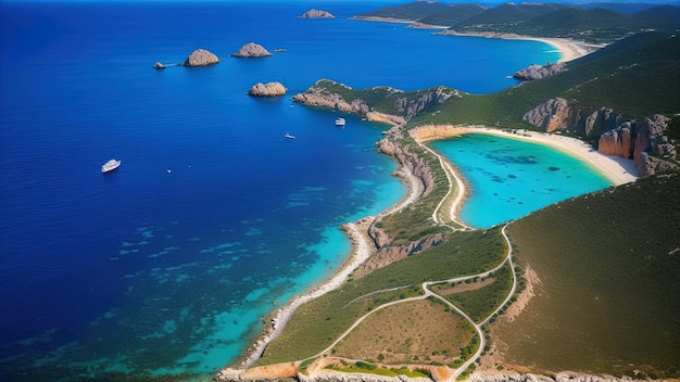 Scenic tropical islands tourism top view aerial shot