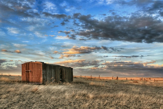 Photo scenic view of abandoned barn in grassy field