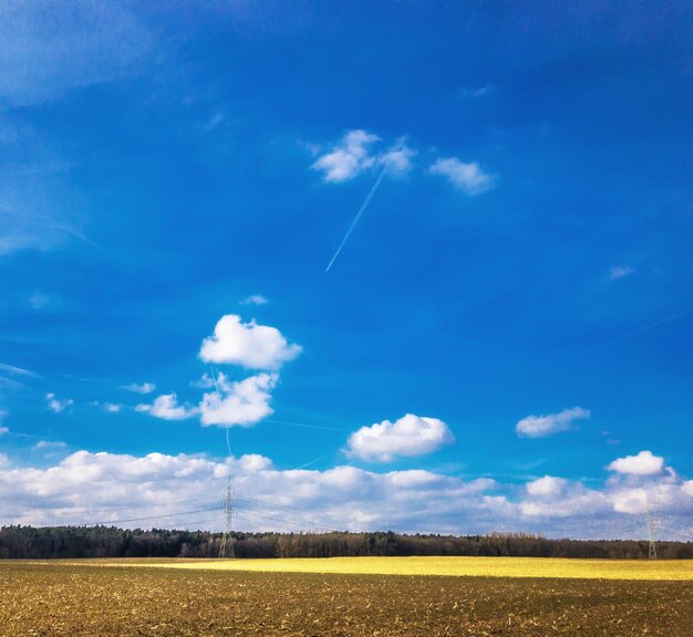 Foto vista panoramica di un campo agricolo contro il cielo blu