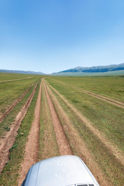 Scenic view of agricultural field against clear blue sky