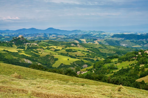 Foto vista panoramica di un campo agricolo contro il cielo