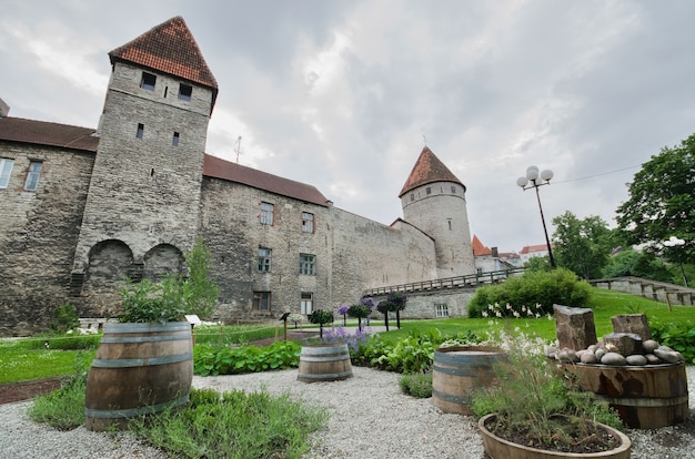 Scenic view of the ancient Walls of the medieval city of Tallinn, Estonia.