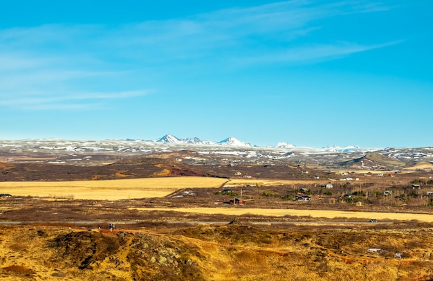 Scenic view around Kerid crater in winter season along golden circle road trip in Iceland