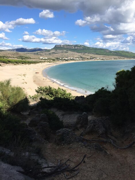 Scenic view of bay against sky