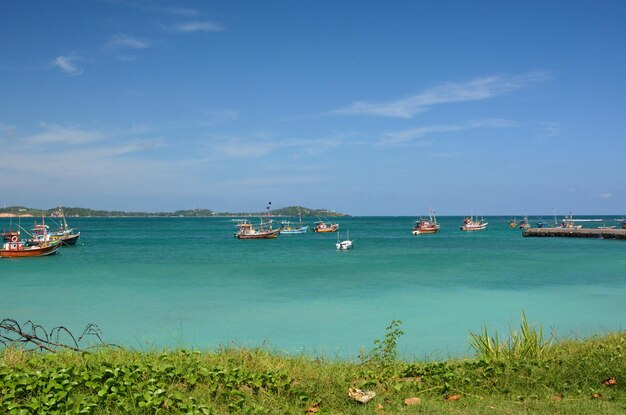 Scenic view of bay against sky