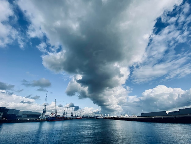 Scenic view of bay against sky