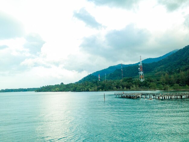 Scenic view of bay against sky