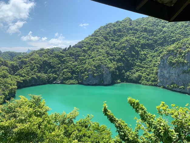 Scenic view of bay against sky