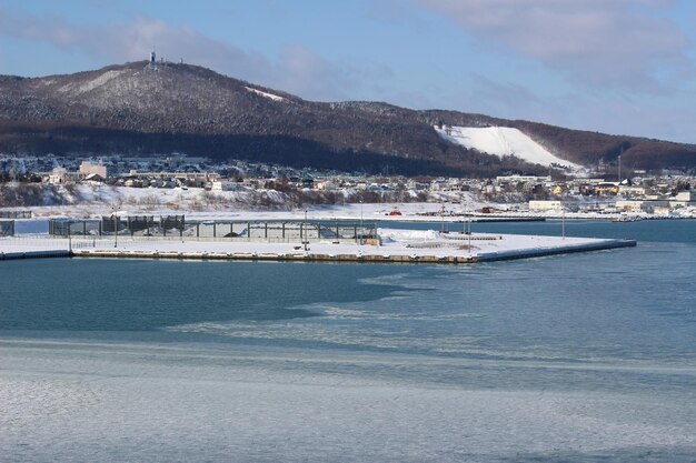 Scenic view of bay against sky