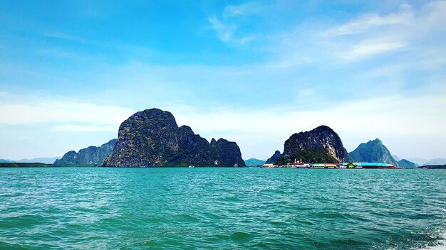 Scenic view of bay against sky