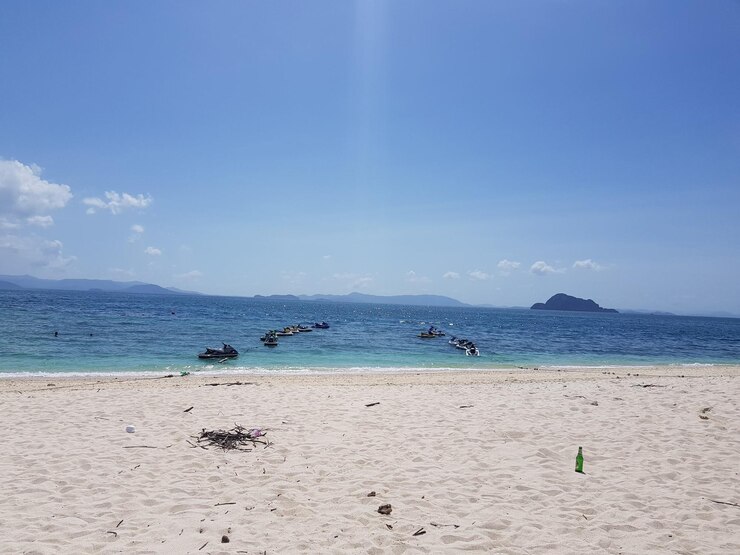 Photo 푸른 하늘 을 배경 으로 해변 의 풍경