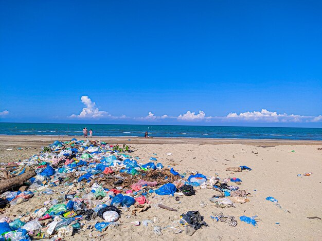 Scenic view of beach against blue sky