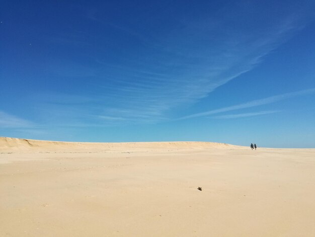 Scenic view of beach against blue sky