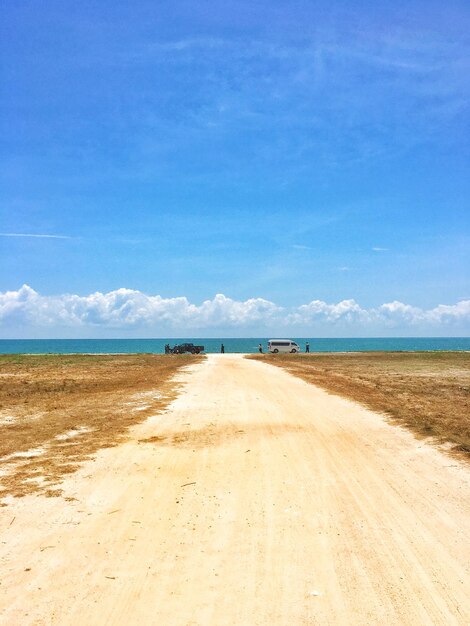 Scenic view of beach against blue sky