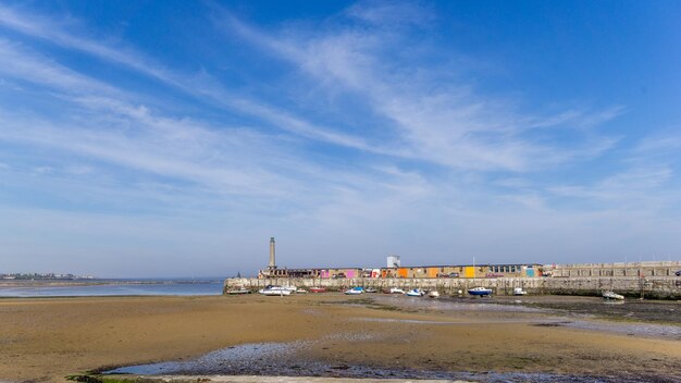 Scenic view of beach against blue sky