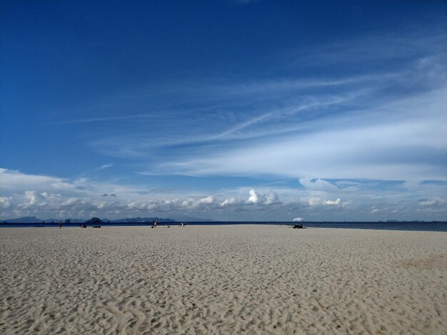 Scenic view of beach against blue sky