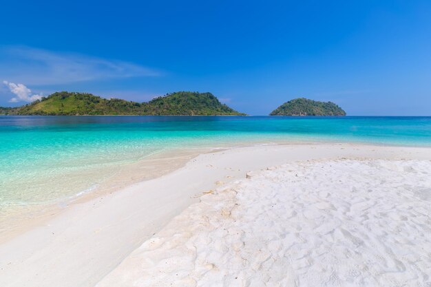 Scenic view of beach against blue sky