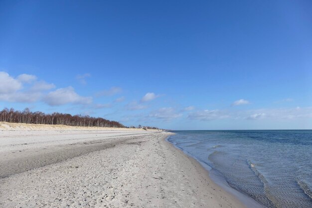 Scenic view of beach against blue sky