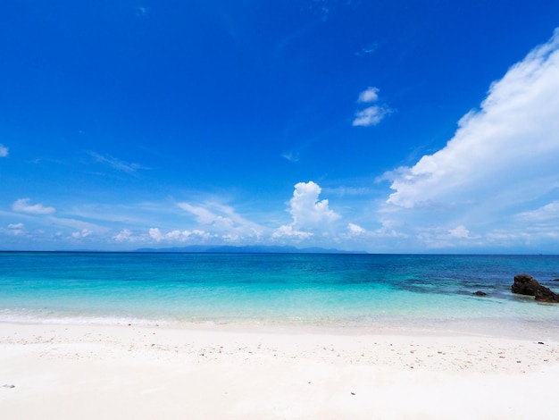 Scenic view of beach against blue sky