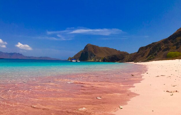 Scenic view of beach against blue sky