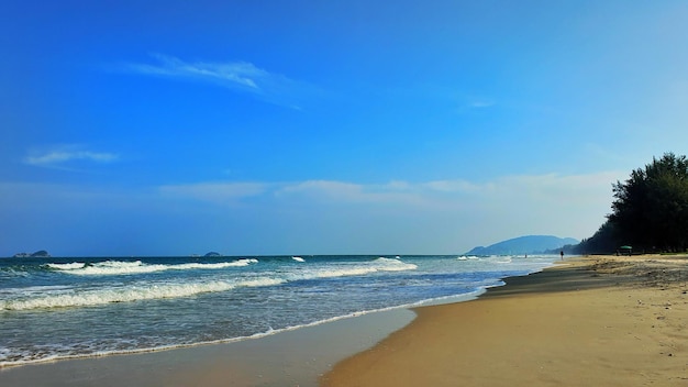 Scenic view of beach against blue sky