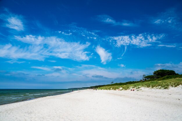 Scenic view of beach against blue sky