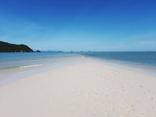 Scenic view of beach against blue sky