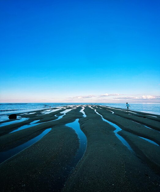 Foto vista panoramica della spiaggia contro un cielo blu limpido