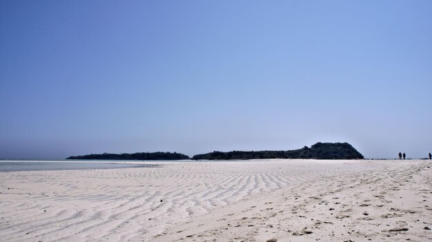 Scenic view of beach against clear blue sky