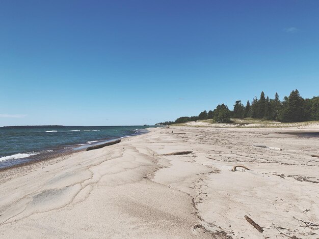 Foto vista panoramica della spiaggia contro un cielo blu limpido