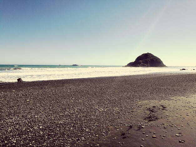 Scenic view of beach against clear sky