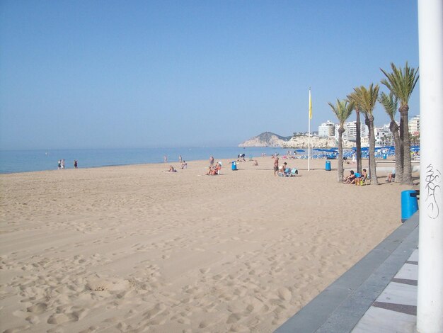 Scenic view of beach against clear sky